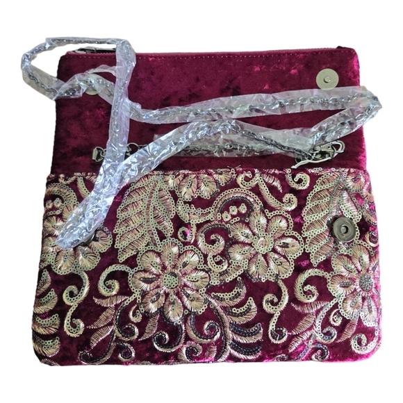 Urban Expressions Crush Velour Wine Embellish Small Wedding Clutch Handb… - Picture 7 of 7
